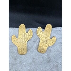 Vintage JJ Cactus Pierced Earrings Signed Gold Tone Desert